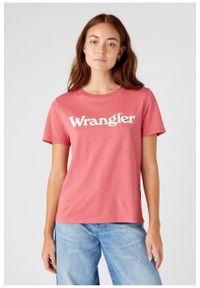 Wrangler - WRANGLER REGULAR TEE DAMSKI T-SHIRT KOSZULKA LOGO NADRUK HOLLY BERRY W7N4GHXGH. Wzór: nadruk