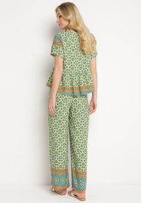 Born2be - Zielony Letni Komplet z Wiskozy w Mozaikowy Wzór Bluzka i Szerokie Spodnie Latasha. Kolor: zielony. Materiał: wiskoza #3