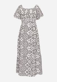 Born2be - Czarno-Biała Rozkloszowana Sukienka z Bawełną i Abstrakcyjnym Wzorem Ldivoria. Okazja: na spacer, na imprezę. Kolor: czarny. Materiał: bawełna. Styl: elegancki #2