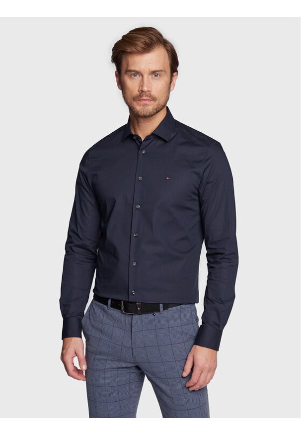 TOMMY HILFIGER - Tommy Hilfiger Koszula MW0MW25040 Granatowy Slim Fit. Kolor: niebieski. Materiał: bawełna