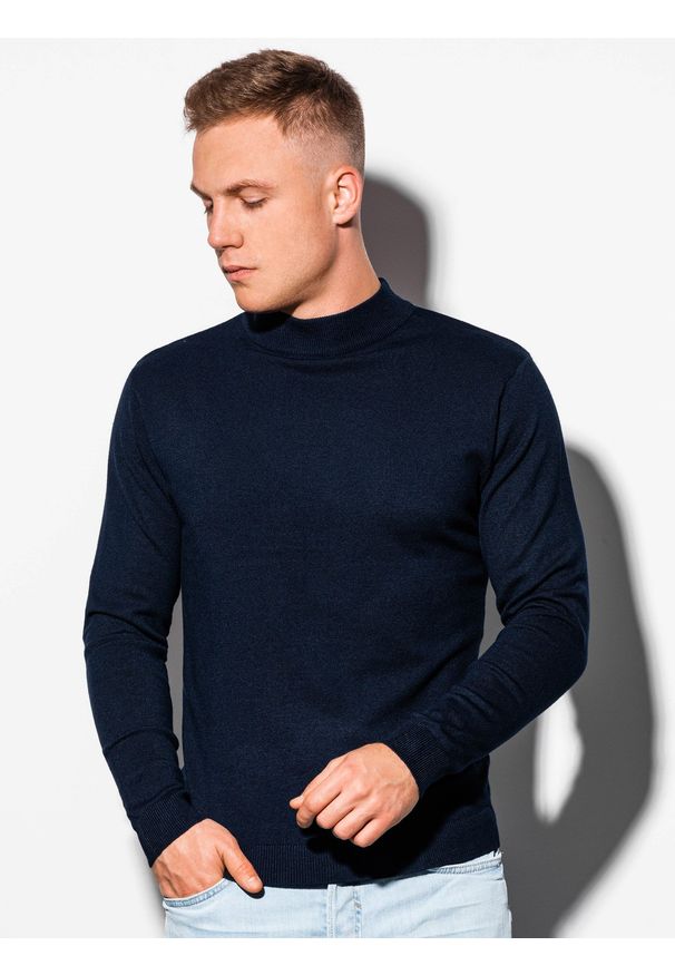 Ombre Clothing - Sweter męski z golfem E178 - granatowy - XXL. Typ kołnierza: golf. Kolor: niebieski. Materiał: wiskoza, nylon