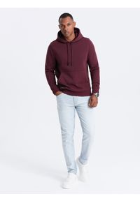 Ombre Clothing - Męska dresowa bluza kangurka z kapturem BASIC – bordowa V3 OM-SSBN-0161 - XXL. Okazja: na co dzień. Typ kołnierza: kaptur. Kolor: czerwony. Materiał: dresówka. Wzór: jednolity. Styl: sportowy, casual