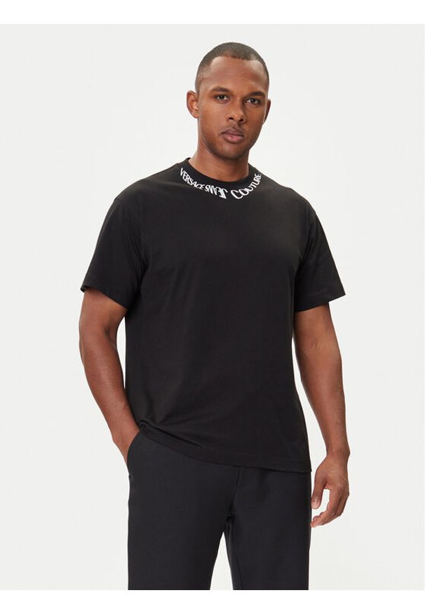 Versace Jeans Couture T-Shirt 79GAHP03 CJ01P Czarny Regular Fit. Kolor: czarny. Materiał: bawełna
