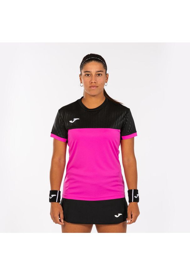 Koszulka do tenisa z krótkim rekawem damska Joma SHORT SLEEVE T- SHIRT. Kolor: wielokolorowy, różowy, czarny. Długość: krótkie. Sport: tenis