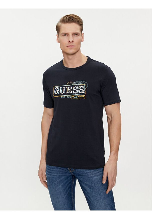 Guess T-Shirt M4GI26 J1314 Niebieski Slim Fit. Kolor: niebieski. Materiał: bawełna