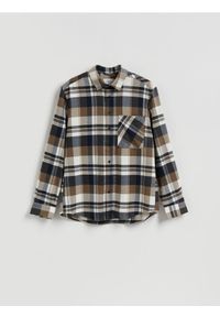 Reserved - Koszula regular fit w kratę - beżowy. Kolor: beżowy. Materiał: tkanina #1