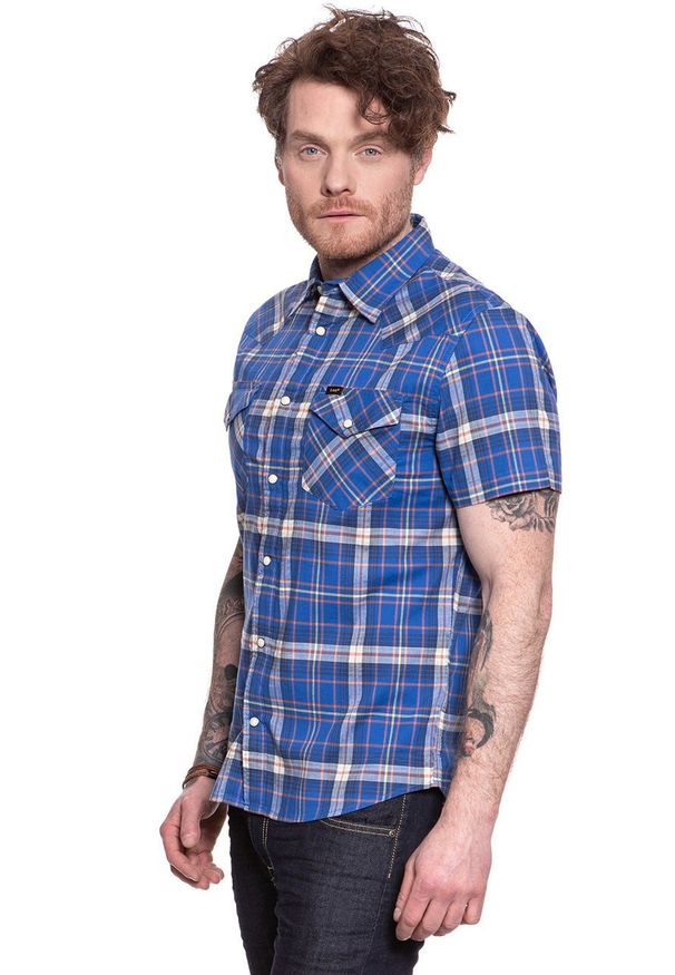 Lee - LEE SS WESTERN SUMMER BLUE L640DKNJ 112115273. Okazja: na uczelnię. Materiał: jeans, materiał, bawełna, tkanina. Długość rękawa: krótki rękaw. Długość: krótkie. Styl: klasyczny