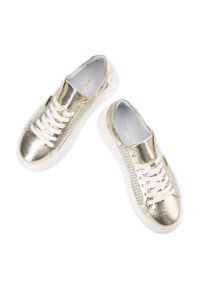 DAMISS - Złote Stylowe Sneakersy Damiss Modne Obuwie Damskie. Okazja: na co dzień. Kolor: złoty. Materiał: materiał. Styl: elegancki #2