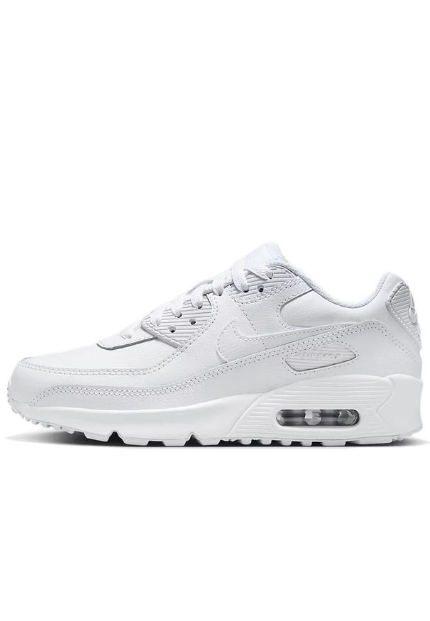 Buty młodzieżowe Nike Air Max 90 HF6358-102 - białe. Okazja: na co dzień. Kolor: biały. Materiał: guma, materiał. Szerokość cholewki: normalna. Model: Nike Air Max 90, Nike Air Max