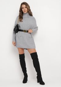 Born2be - Szara Tunika z Golfem i Kieszeniami Aneko. Typ kołnierza: golf. Kolor: szary. Materiał: materiał. Styl: elegancki #5