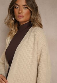 Renee - Beżowy Długi Kardigan Niezapinany z Bawełną Ferrive. Okazja: na co dzień. Kolor: beżowy. Materiał: bawełna. Długość: długie. Styl: casual #4