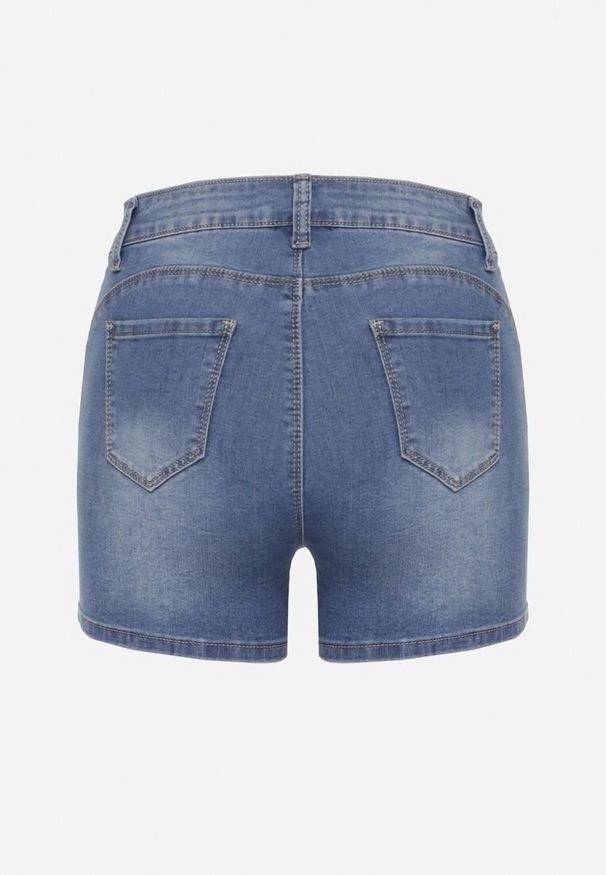 Born2be - Niebieskie Szorty Jeansowe z Wysokim Stanem i Ozdobną Wstążką Quorpia. Okazja: na co dzień. Stan: podwyższony. Kolor: niebieski. Materiał: jeans. Styl: casual, elegancki