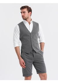 Ombre Clothing - Elegancki zestaw męski kamizelka garniturowa + szorty - grafitowy V3. Okazja: na co dzień. Kolor: szary. Materiał: wiskoza, dzianina, poliester, materiał, bawełna, elastan. Wzór: jednolity. Sezon: lato. Styl: elegancki #5