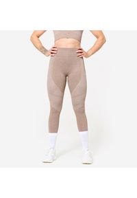 DOMYOS - Legginsy fitness damskie Domyos. Stan: podwyższony. Kolor: brązowy. Materiał: materiał, poliamid, elastan. Sport: fitness