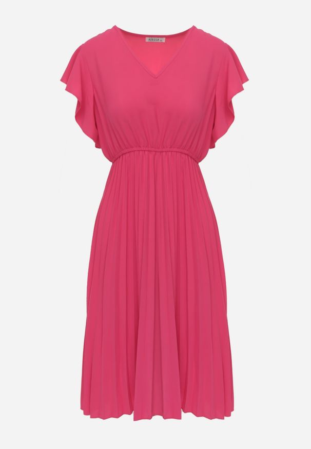 Renee - Ciemnoróżowa Rozkloszowana Sukienka Midi z Plisami na Dole Nairata. Kolor: różowy. Długość: midi