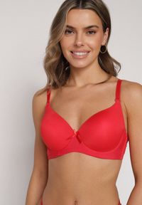 Born2be - Czerwony Klasyczny Biustonosz o Gładkim Wykończeniu z Kokardką Adothyia. Kolor: czerwony. Wzór: gładki #1