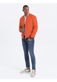 Ombre Clothing - Kurtka męska bomberka - ceglasta V3 - Rozmiar: M. Kolor: czerwony. Materiał: poliester