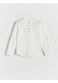 Reserved - Gładka koszula z lnem - biały. Kolor: biały. Materiał: len. Wzór: gładki