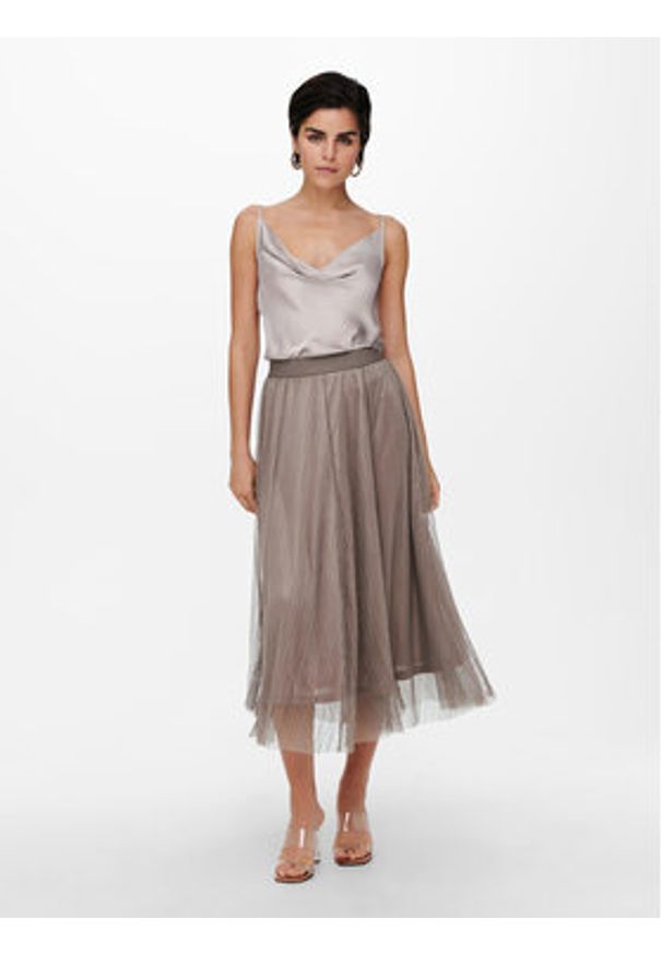 only - ONLY Spódnica midi 15214303 Brązowy Regular Fit. Kolor: brązowy. Materiał: syntetyk