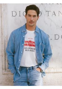 Big-Star - Koszula męska z imitacji jeansu niebieska Jason 147. Okazja: na co dzień. Kolor: niebieski. Materiał: jeans. Wzór: haft. Sezon: lato. Styl: klasyczny, casual #4