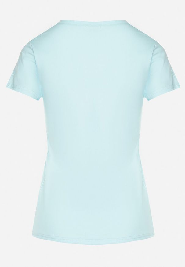 Born2be - Jasnoniebieski T-shirt z Bawełny z Trójkątnym Dekoltem Semiora. Okazja: na co dzień. Kolor: niebieski. Materiał: bawełna. Styl: klasyczny, casual