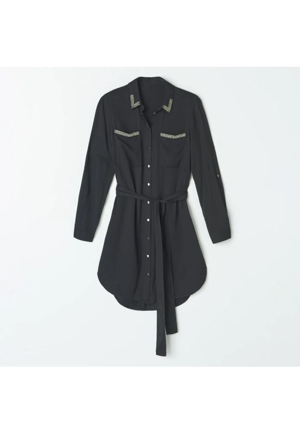 Mohito - Długa koszula z wiskozy - Czarny. Kolor: czarny. Materiał: wiskoza. Długość: długie
