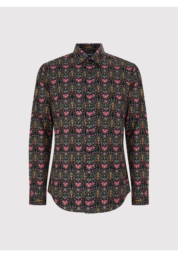 Pako Lorente - PAKO LORENTE - Czarna koszula w kolorowe kwiaty. Kolor: czarny. Materiał: bawełna, elastan. Długość rękawa: długi rękaw. Długość: długie. Wzór: kolorowy, kwiaty