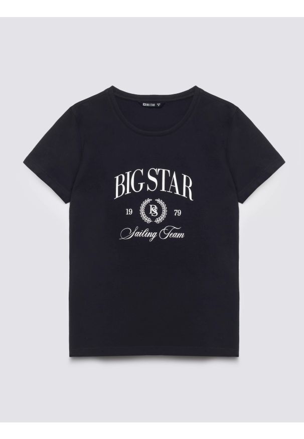 Big-Star - Koszulka damska z kontrastowym nadrukiem czarna Ratta 906. Kolor: czarny. Materiał: dzianina. Wzór: nadruk. Styl: elegancki, klasyczny