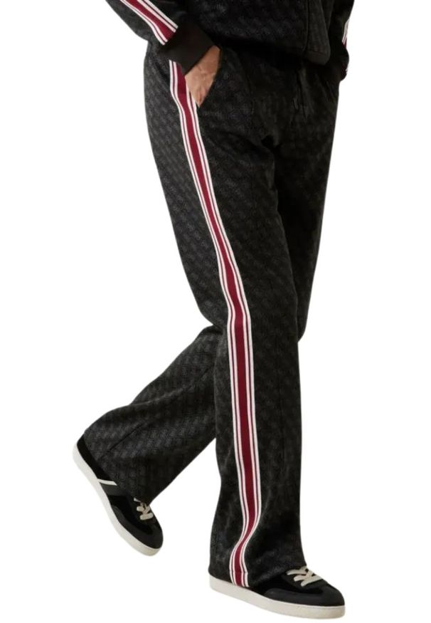 Guess - GUESS Czarne męskie spodnie dresowe z lampasami w monogram Parimo 4G, Rozmiar XXL. Kolor: czarny. Materiał: dresówka