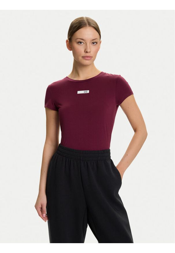 EA7 Emporio Armani T-Shirt 7W000673 AF12945 M5064 Bordowy Slim Fit. Kolor: czerwony. Materiał: wiskoza