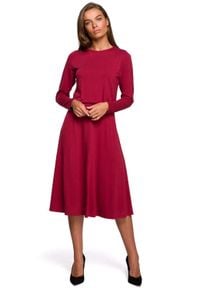 MOE - Rozkloszowana Sukienka z Rozcięciem - Wiśniowa. Kolor: czerwony. Materiał: elastan, wiskoza