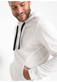 bonprix - Bluza z kapturem, z czystej bawełny. Typ kołnierza: kaptur. Kolor: biały. Materiał: bawełna. Wzór: prążki #3