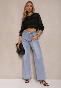 Renee - Czarny Krótki Ażurowy Sweter Ozdobiony Metaliczną Nitką Pillimera. Okazja: na co dzień. Kolor: czarny. Materiał: jeans. Długość: krótkie. Wzór: aplikacja, ażurowy. Sezon: lato, wiosna. Styl: casual #3