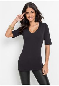 bonprix - Długa koszulka podkreślająca figurę. Kolor: czarny. Długość: długie. Styl: elegancki #1