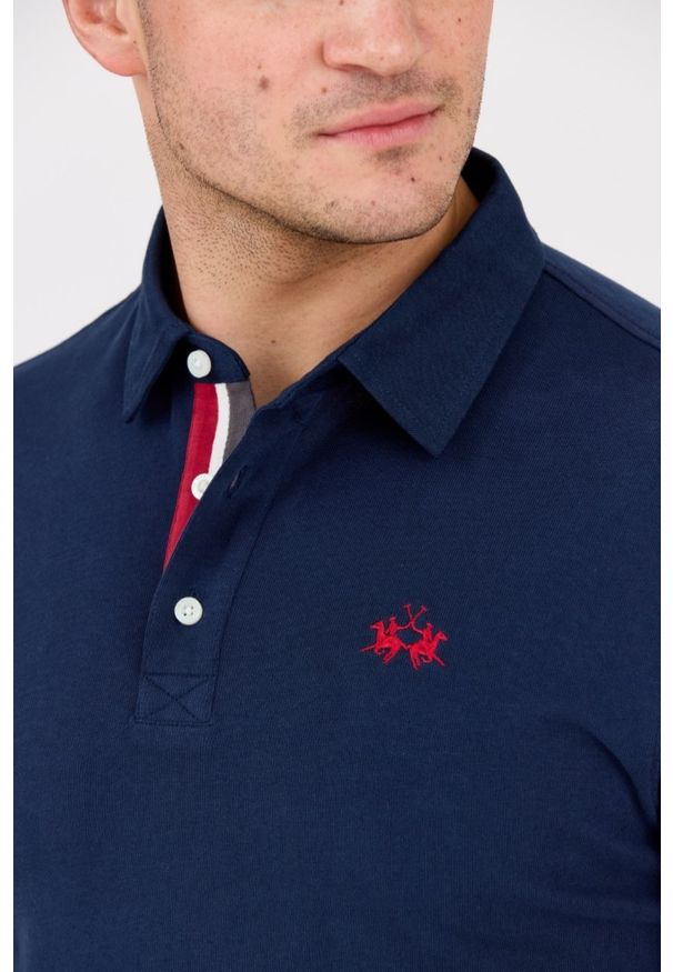 La Martina - LA MARTINA Granatowy męski longsleeve polo HEAVY JERSEY. Typ kołnierza: polo. Kolor: czarny. Materiał: jersey. Długość rękawa: długi rękaw