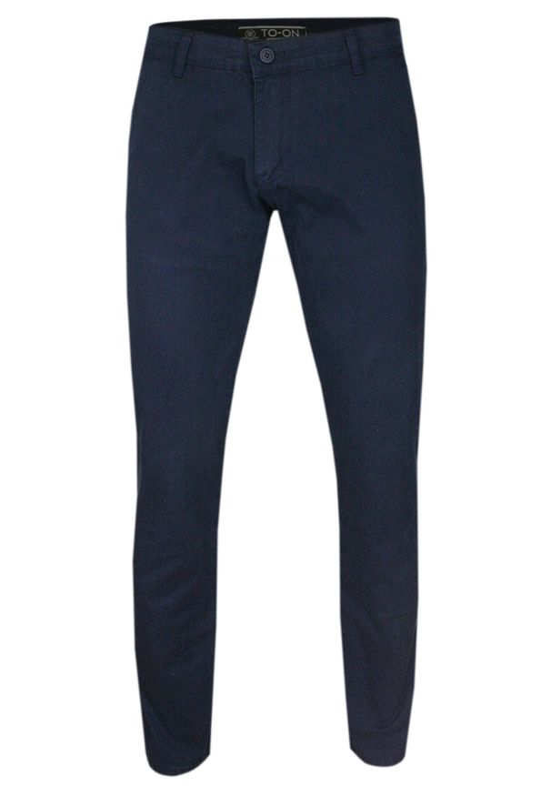Gładkie Granatowe Casualowe Spodnie Męskie, Slim Fit -TO-ON- Zwężane, Chinosy. Okazja: na co dzień. Kolor: niebieski. Materiał: elastan, bawełna. Wzór: gładki. Styl: casual