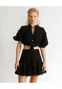 IXIAH AUSTRALIA - Czarna spódnica mini Primrose. Stan: podwyższony. Kolor: czarny. Materiał: bawełna. Wzór: aplikacja, haft, paisley #2