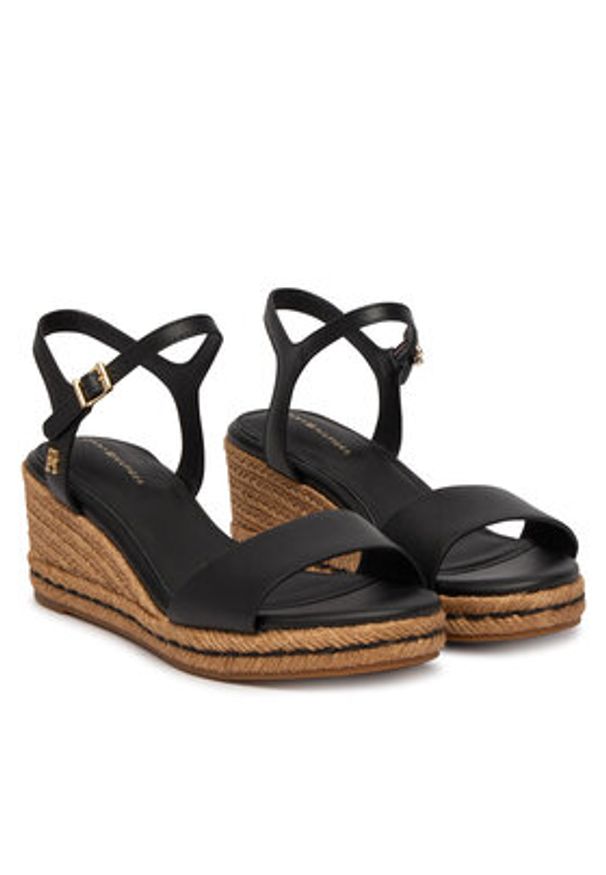 TOMMY HILFIGER - Tommy Hilfiger Espadryle Mid Wedge Espad Leather FW0FW09340 Czarny. Kolor: czarny. Materiał: skóra