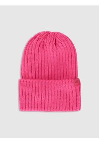 4f - 4F Czapka zimowa z dodatkiem wełny damska - różowa Uniwersalny. Kolor: różowy. Materiał: wełna. Sezon: zima. Styl: casual, klasyczny #1
