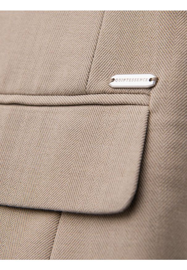 Ombre Clothing - Elegancka męska marynarka SLIM FIT z rayonem – beżowa V2 - Rozmiar: L. Kolor: beżowy. Materiał: tkanina, poliester, materiał. Wzór: ze splotem. Styl: elegancki