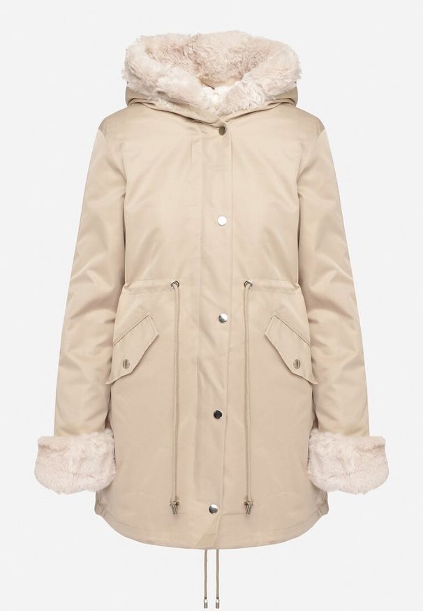 Born2be - Ciemnobeżowa Kurtka Parka z Futerkiem Koni. Kolor: beżowy. Materiał: futro