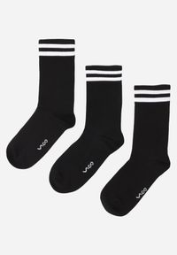 Born2be - Czarne 3-Pack Skarpety Wysokie z Bawełny Zdobione Paskami Storda. Kolor: czarny. Materiał: bawełna. Wzór: aplikacja #1