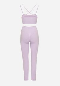 Born2be - Fioletowy Komplet Sportowy Biustonosz na Ramiączkach i Legginsy z Gumką w Pasie Nadlira. Kolor: fioletowy