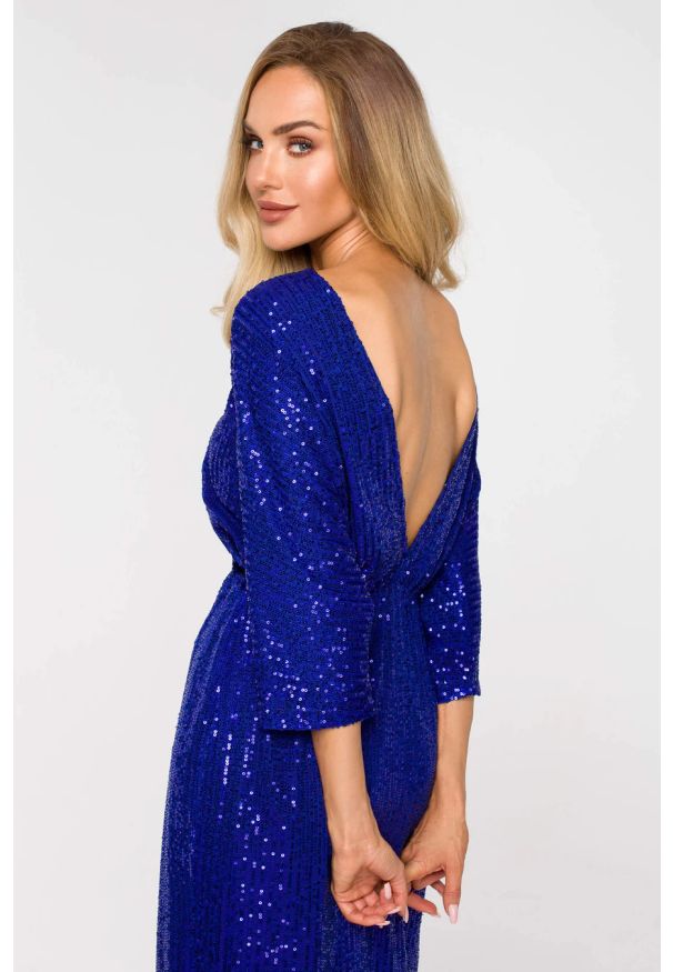 Sukienki.shop - Sukienka cekinowa błyszcząca z dekoltem V na plecach chaber. Okazja: na sylwestra, na imprezę. Styl: wizytowy