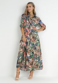 Born2be - Niebiesko-Zielona Sukienka Harmope. Kolor: niebieski. Wzór: aplikacja. Sezon: lato. Typ sukienki: koszulowe. Styl: klasyczny. Długość: maxi #5