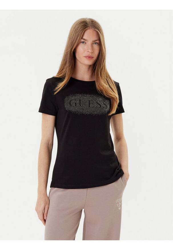 Guess T-Shirt V5YI08 J1314 Czarny Regular Fit. Kolor: czarny. Materiał: bawełna