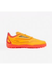 KIPSTA - Buty piłkarskie dla dzieci Kipsta 160 Turf Easy na rzepy. Zapięcie: rzepy. Kolor: pomarańczowy, wielokolorowy, żółty. Materiał: poliester. Szerokość cholewki: normalna. Sport: piłka nożna
