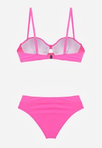 Renee - Fuksjowe Bikini Dwuczęściowe z Ozdobnym Węzłem i Odpinanymi Ramiączkami Azaeryra. Kolekcja: plus size. Kolor: różowy. Wzór: geometria #3