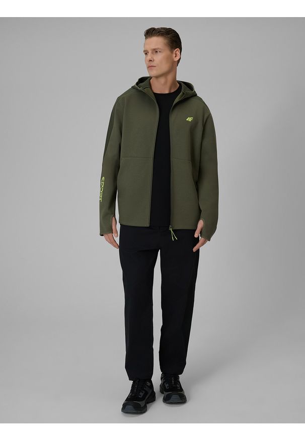 4f - 4F Bluza dresowa regular z kapturem męska - khaki XXL. Okazja: na co dzień. Typ kołnierza: kaptur. Kolor: oliwkowy, wielokolorowy, brązowy. Materiał: dresówka. Styl: casual