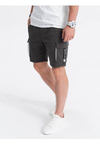 Ombre Clothing - Spodenki męskie z kieszeniami cargo - ciemnoszare V2. Kolor: szary. Materiał: dresówka, materiał, poliester, bawełna. Długość: krótkie